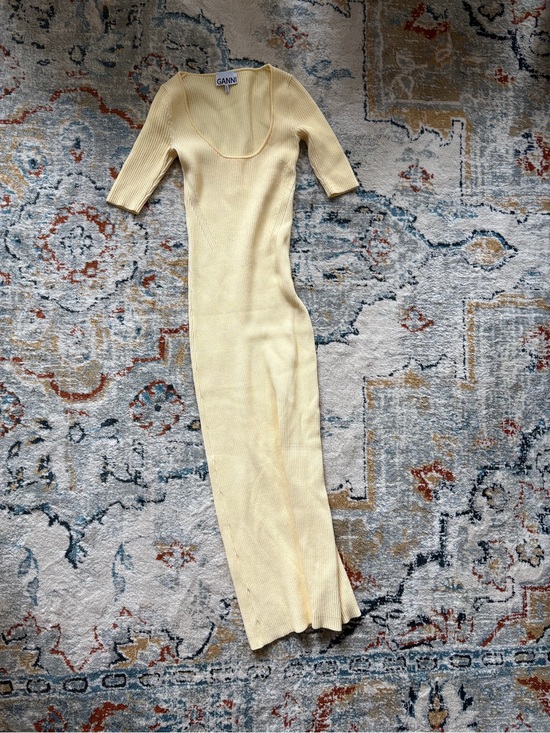 Ganni Dresses & Skirts - Ganni Pale Yellow Ribbed Scoop-Neck Maxi Dress